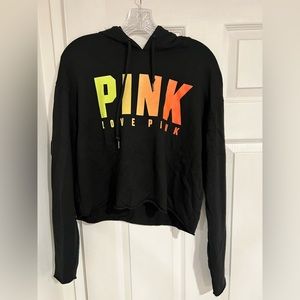 PINK black cropped hoodie with peak a boo back